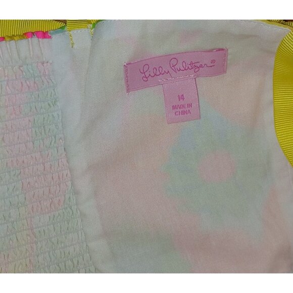 Lilly Pulitzer Girls Size 14 Fit & Flare Dress Pink Yellow Green Floral Sundress - Picture 4 of 4